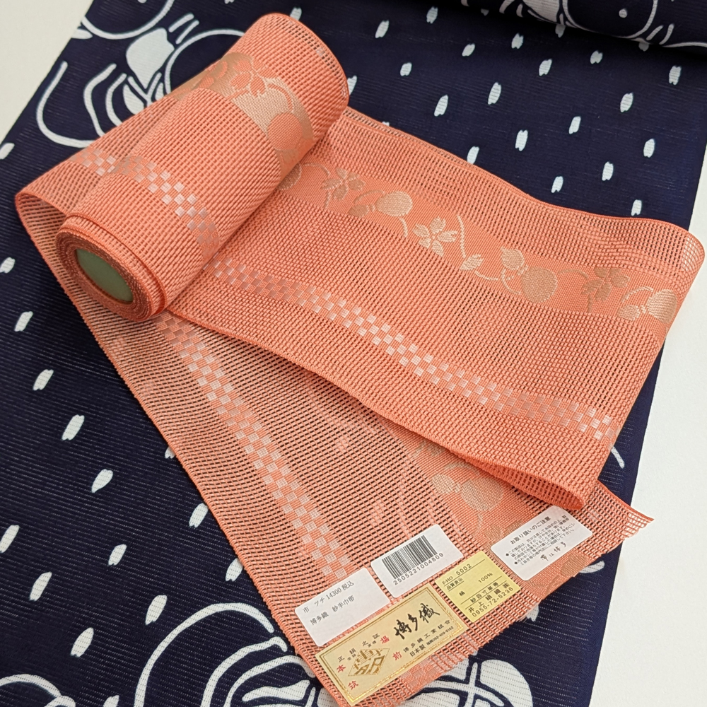 夏帯 本場筑前博多織の紗半幅帯【緋色 瓢箪】 夏帯 本場筑前博多織の紗半幅帯【緋色 瓢箪】