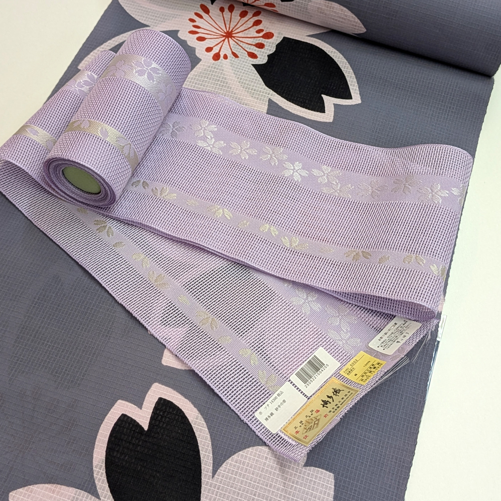 夏帯 本場筑前博多織の紗半幅帯【薄紫 桜】 夏帯 本場筑前博多織の紗半幅帯【薄紫 桜】