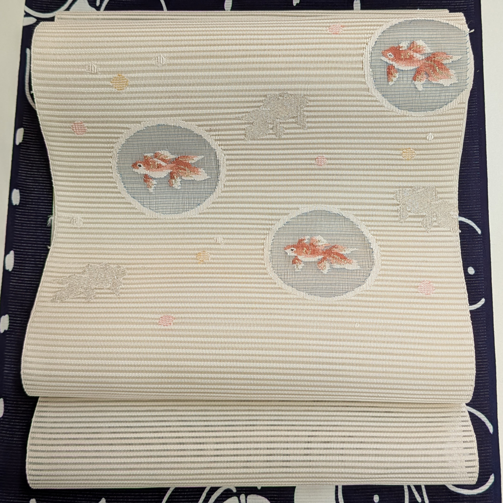 西陣織 「都」手織り絽綴れ八寸名古屋帯【金魚】 西陣織 「都」手織り絽綴れ八寸名古屋帯【金魚】