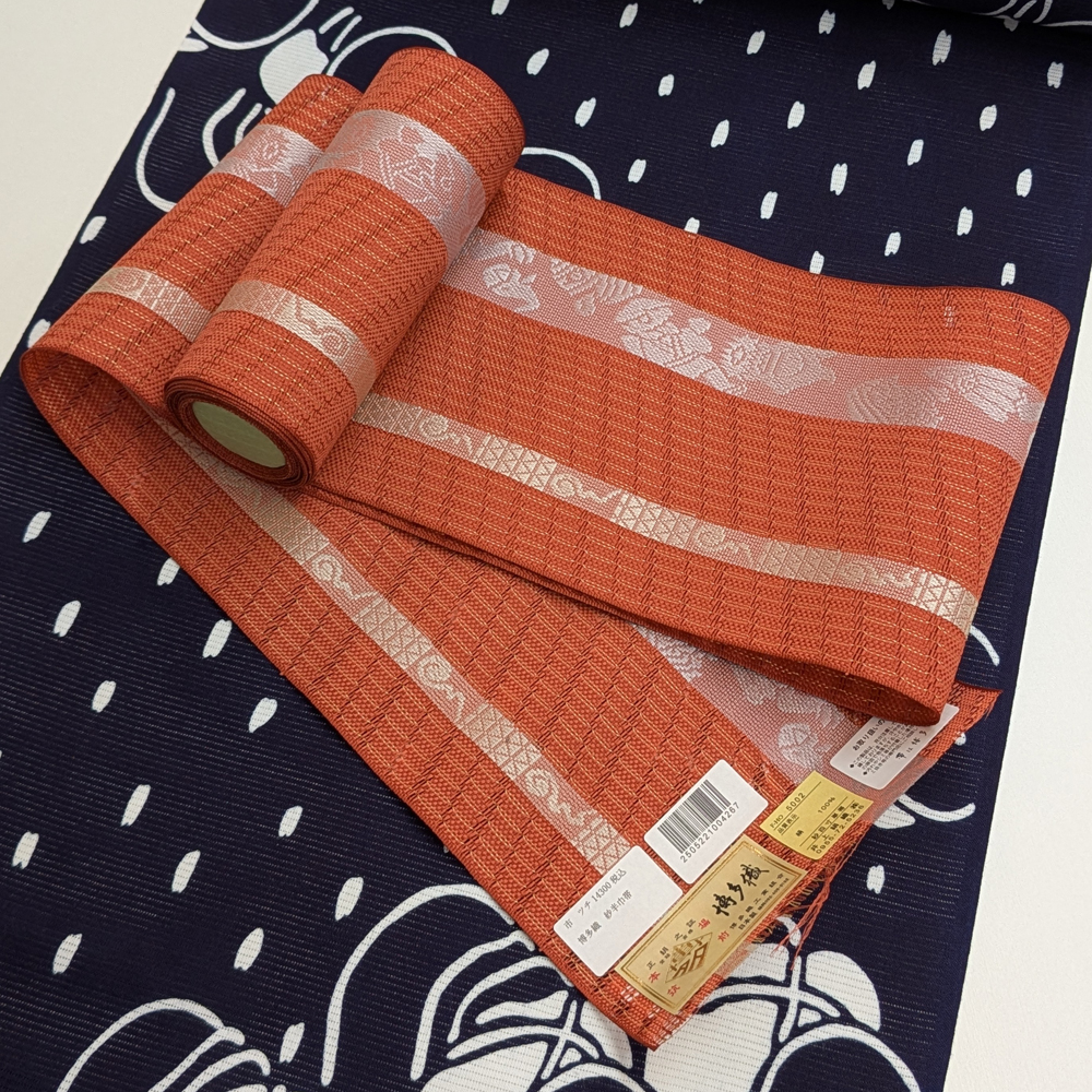 夏帯 本場筑前博多織の紗半幅帯【紅緋色 妖怪】 夏帯 本場筑前博多織の紗半幅帯【紅緋色 妖怪】