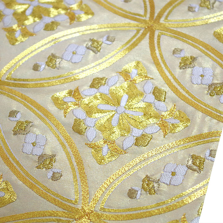 金駒刺繍　引箔袋帯【七宝　ベージュ】