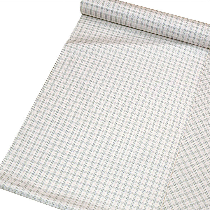 博多織 福絖織物 官兵衛格子 御召【オフホワイト 赤×緑】 博多織 福絖織物 官兵衛格子 御召【オフホワイト 赤×緑】