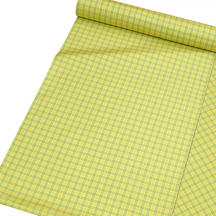 博多織 福絖織物 官兵衛格子 御召【イエロー 橙×緑 】 博多織 福絖織物 官兵衛格子 御召【イエロー 橙×緑 】