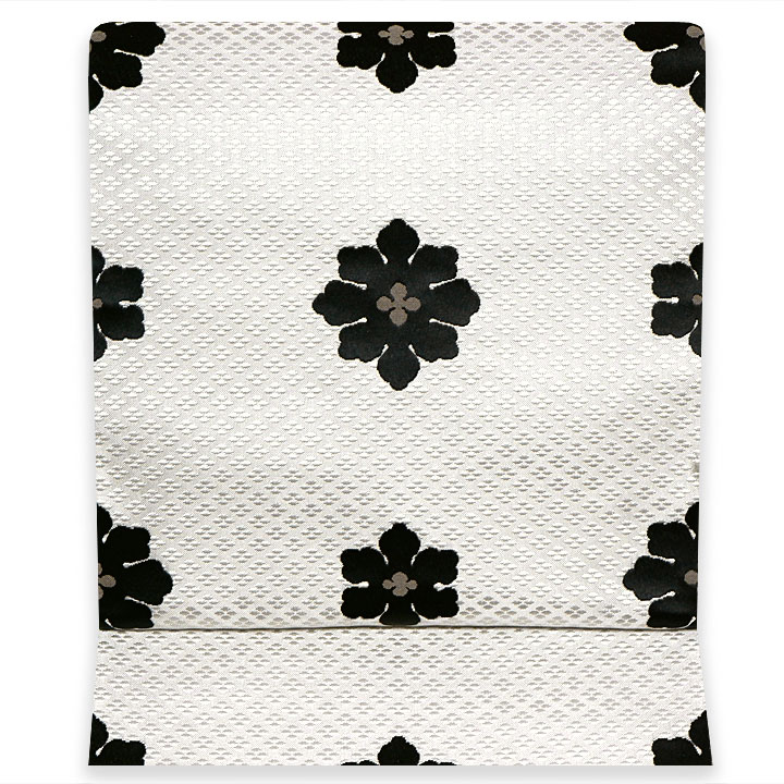 西村織物 博多織 全通柄 紋八寸名古屋帯【くちなしの花】 西村織物 博多織 全通柄 紋八寸名古屋帯【くちなしの花】