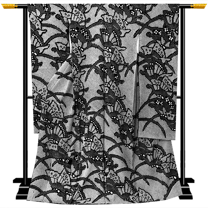 絞りの加藤 本疋田総絞り振袖【黒白 蝶々】 絞りの加藤 本疋田総絞り振袖【黒白 蝶々】