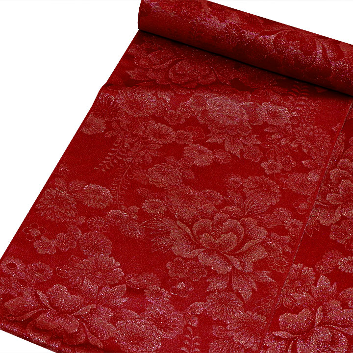 正絹 金通し地紋小紋反【赤 花模様】 正絹 金通し地紋小紋反【赤 花模様】