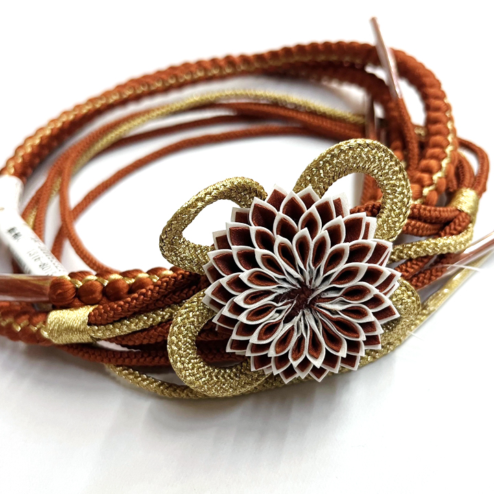 振袖用 飾り帯締め【ブラウン 花飾り】 振袖用 飾り帯締め【ブラウン 花飾り】