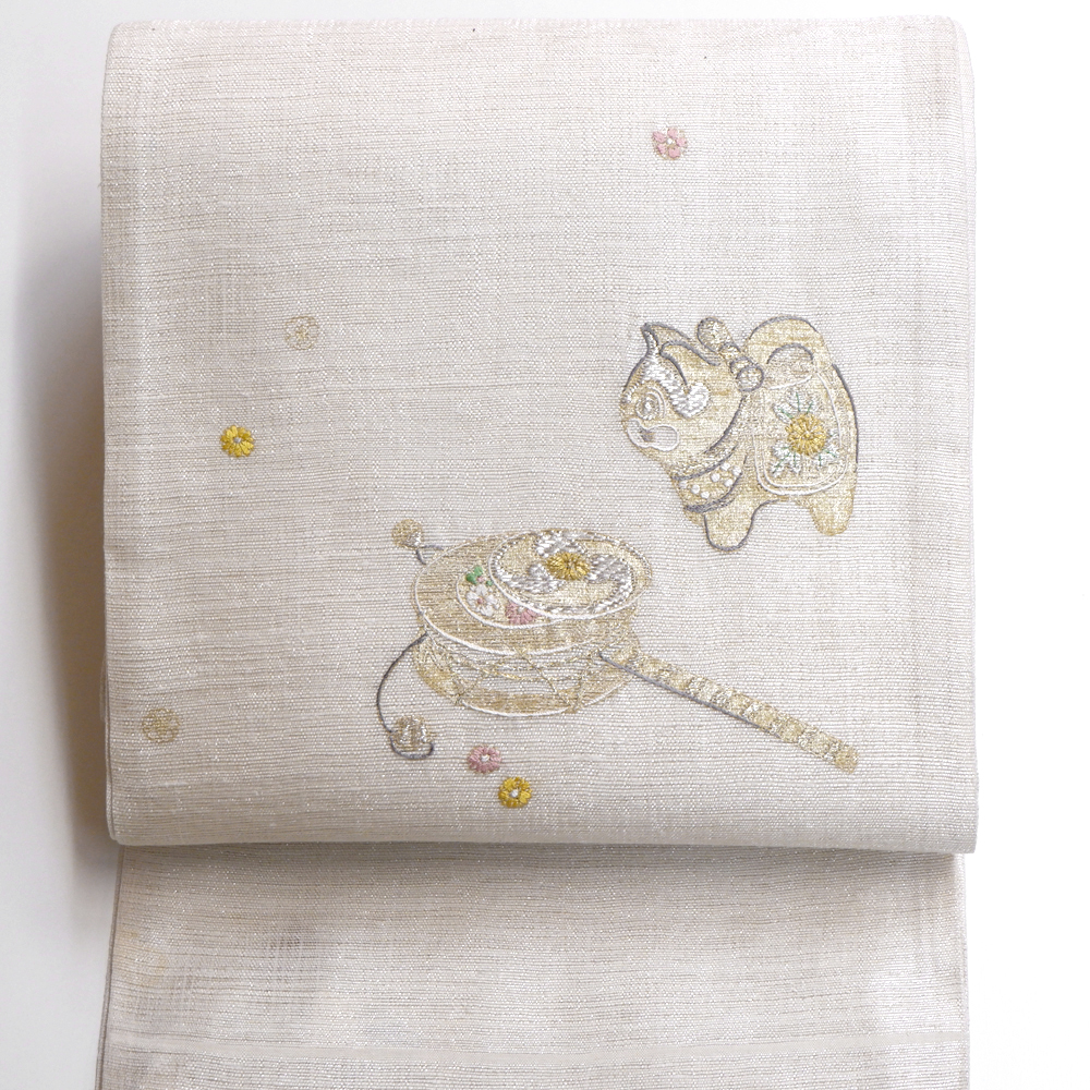 かつ鵬 一繍庵謹製 袋帯【でんでん太鼓と狛犬】 かつ鵬 一繍庵謹製 袋帯【でんでん太鼓と狛犬】