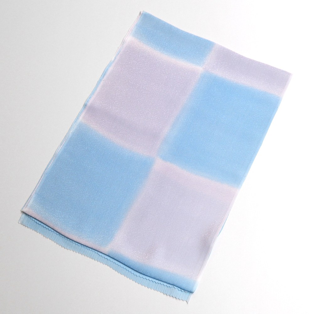 紐の渡敬謹製 正絹帯揚げ【市松 水色×灰色】 紐の渡敬謹製 正絹帯揚げ【市松 水色×灰色】